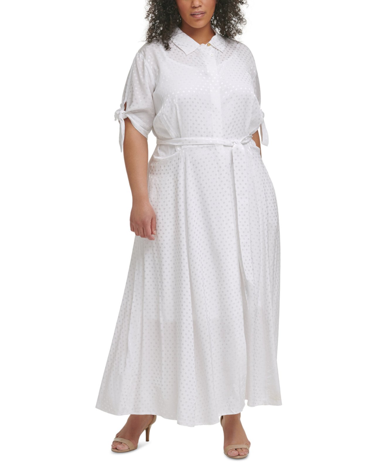 Жаккардовое платье-рубашка больших размеров с точечным принтом и поясом Calvin Klein