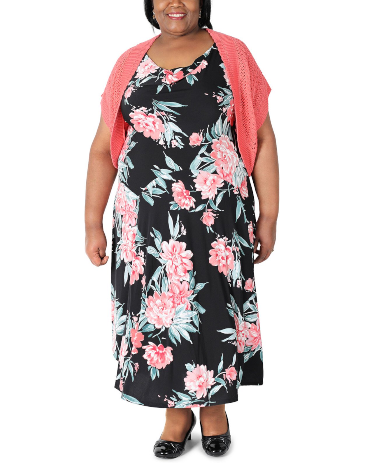 Платье больших размеров с цветочным рисунком и куртка-болеро Robbie Bee