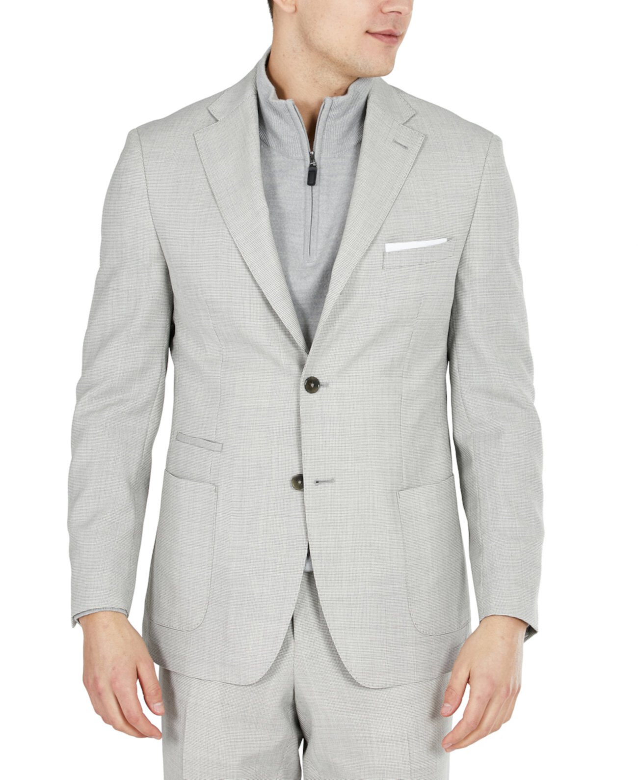 Светло-серый мужской приталенный пиджак в стиле стрейч с крестиком Tallia