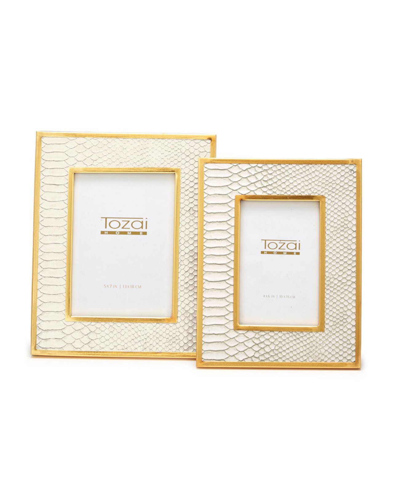 Рамки для фотографий из белого питона с золотым краем - набор из 2 шт. Two's Company