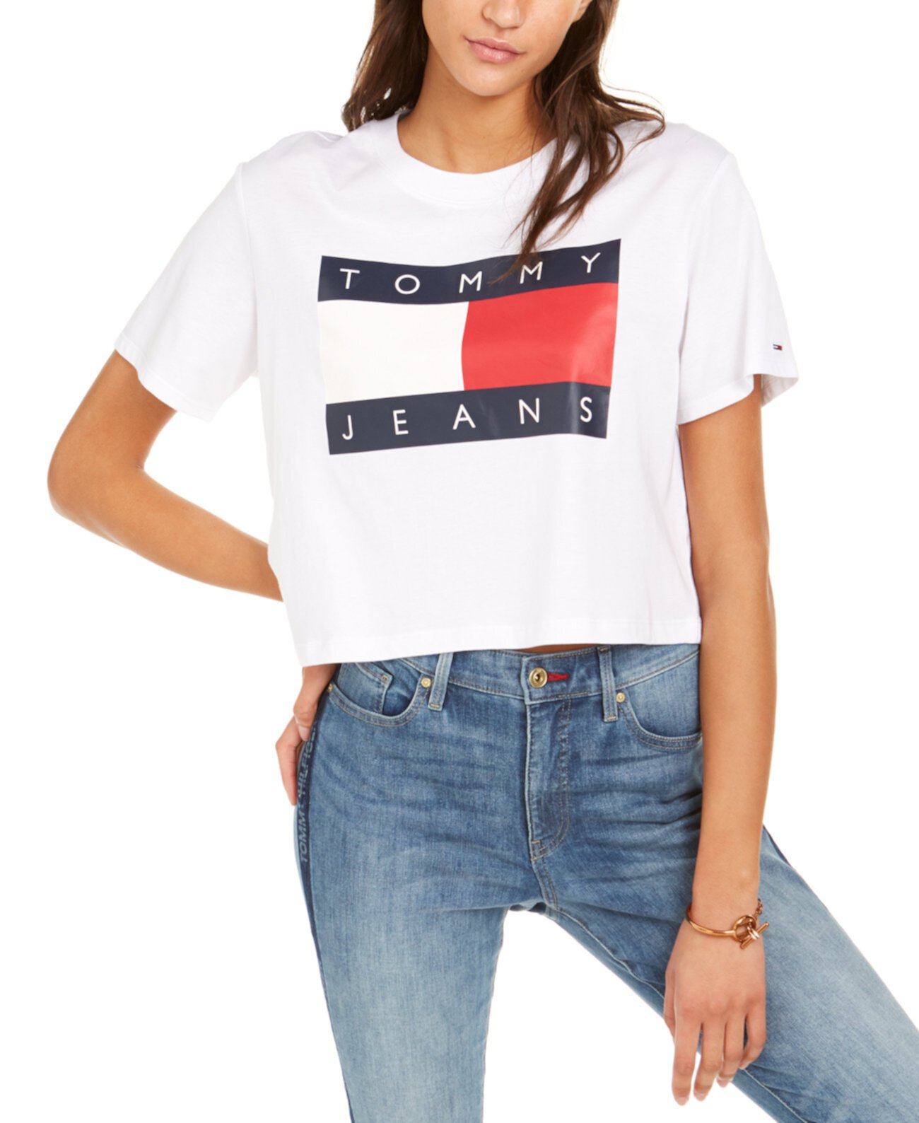 Укороченная футболка Cotton Flag с логотипом Tommy Jeans