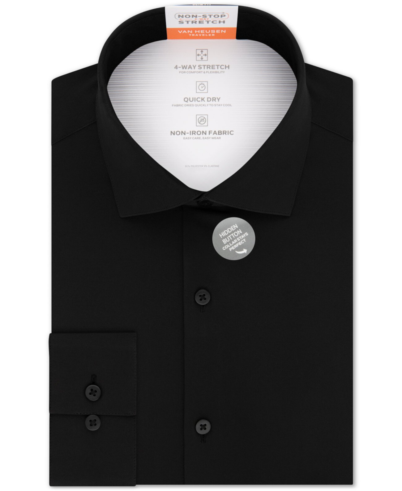 Мужская приталенная стрейч-черная классическая рубашка Van Heusen