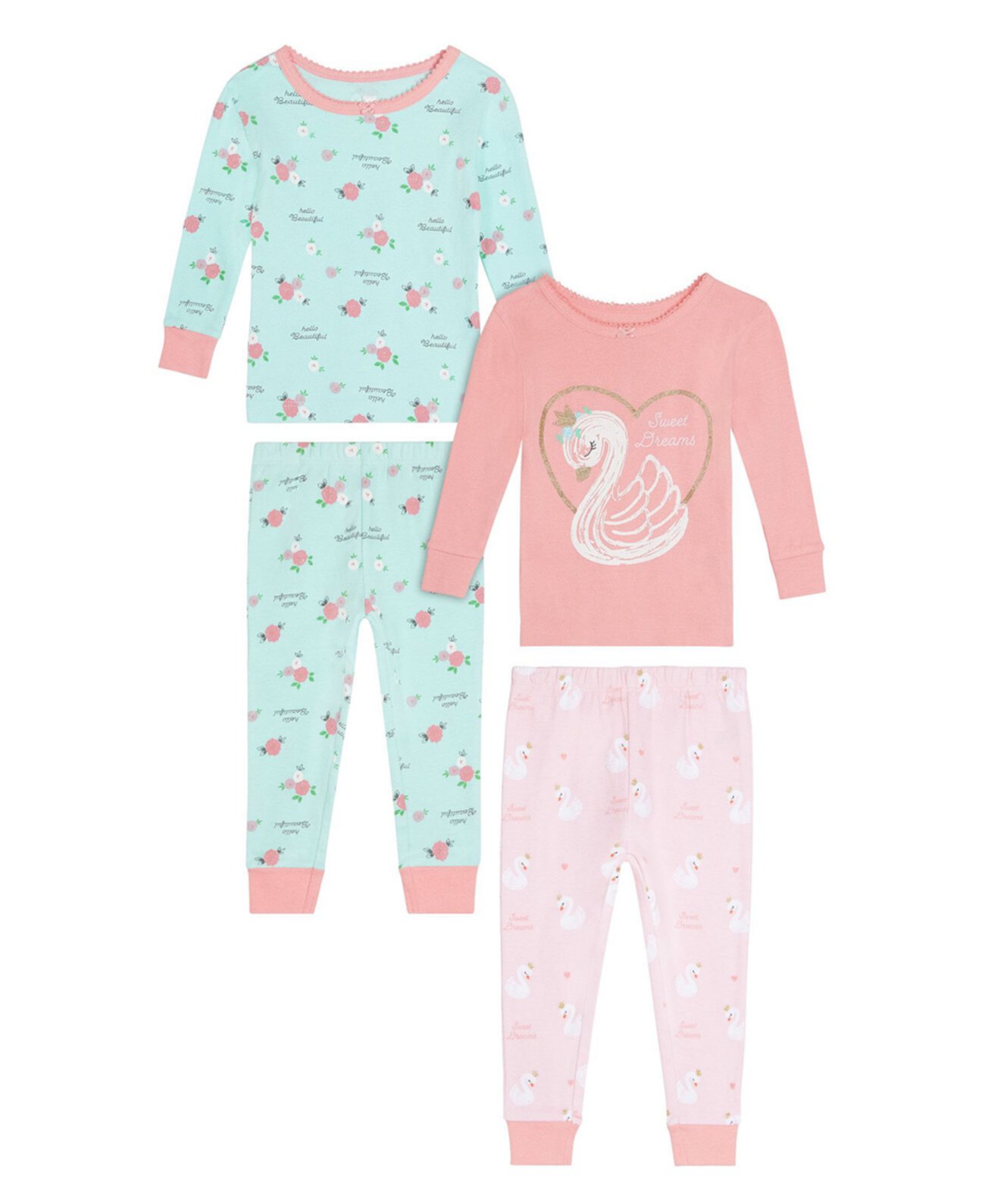 Одежда для сна с изображением лебедя для маленьких девочек, комплект из 4 предметов Koala baby