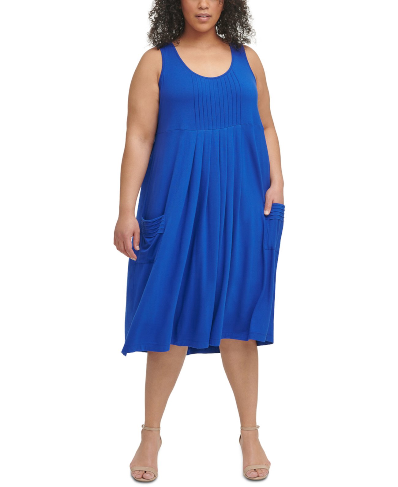Платье больших размеров со складками и круглым вырезом Calvin Klein