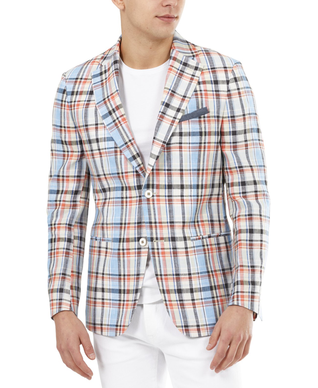 Мужской приталенный льняной пиджак в разноцветную клетку Tallia