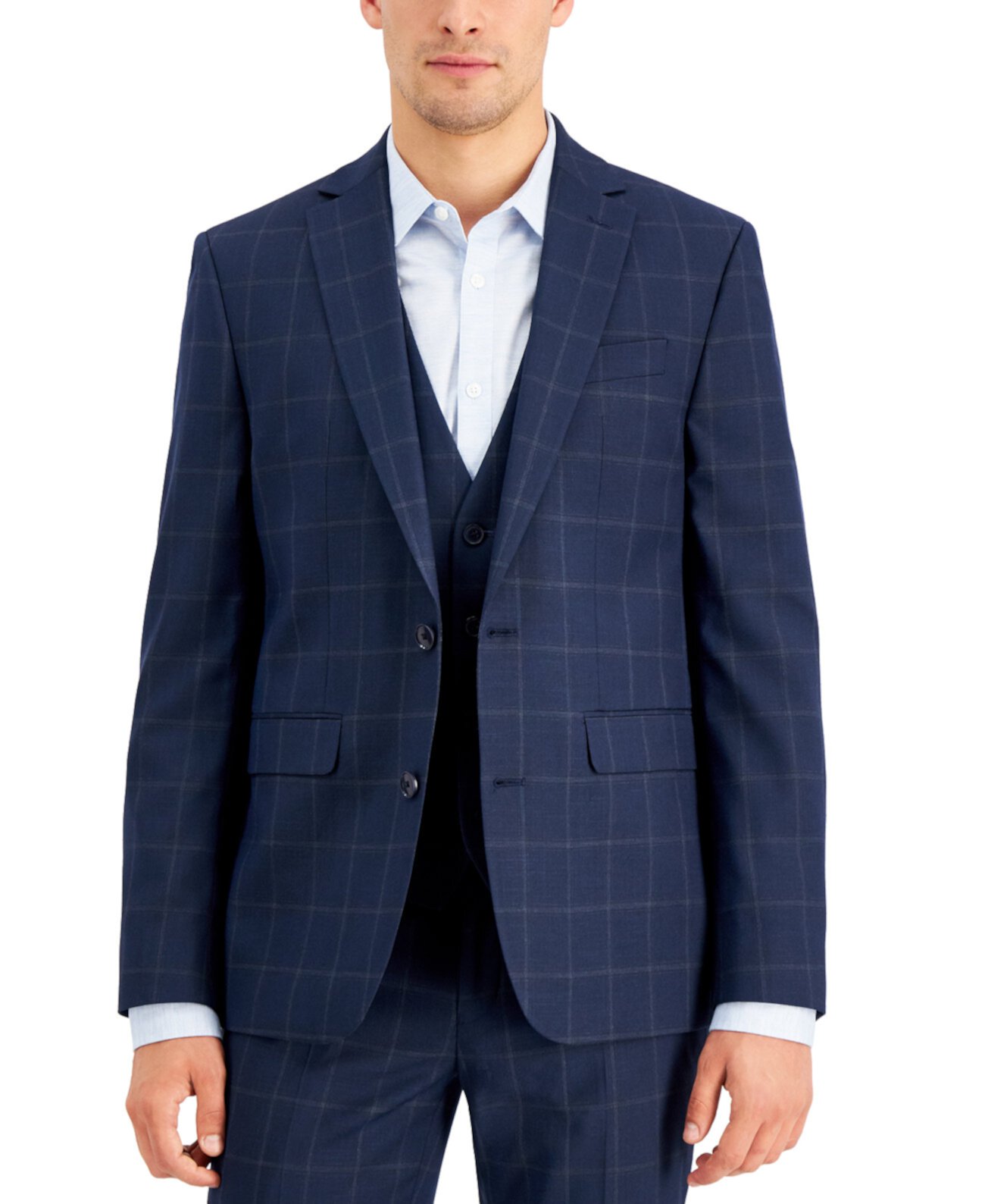 Мужской приталенный пиджак в синюю клетку с оконным стеклом, созданный для Macy's I.N.C. International Concepts