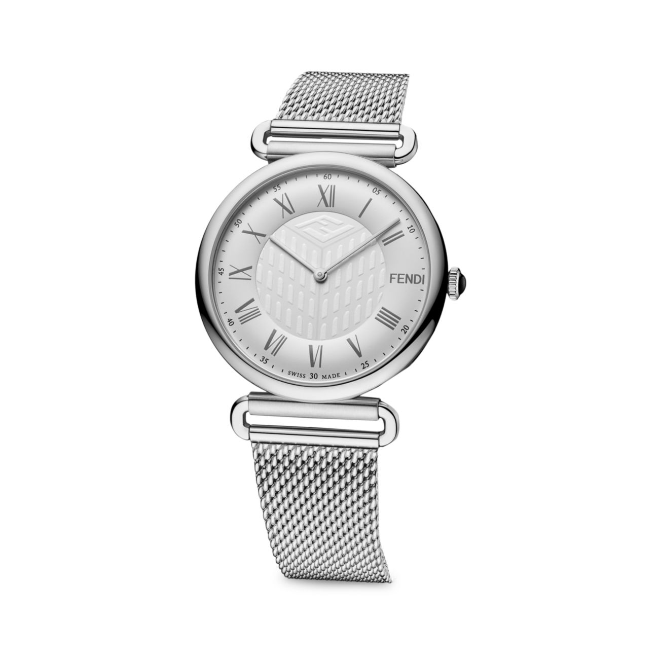 Часы Palazzo Silvertone из нержавеющей стали с сетчатым браслетом Fendi Timepieces