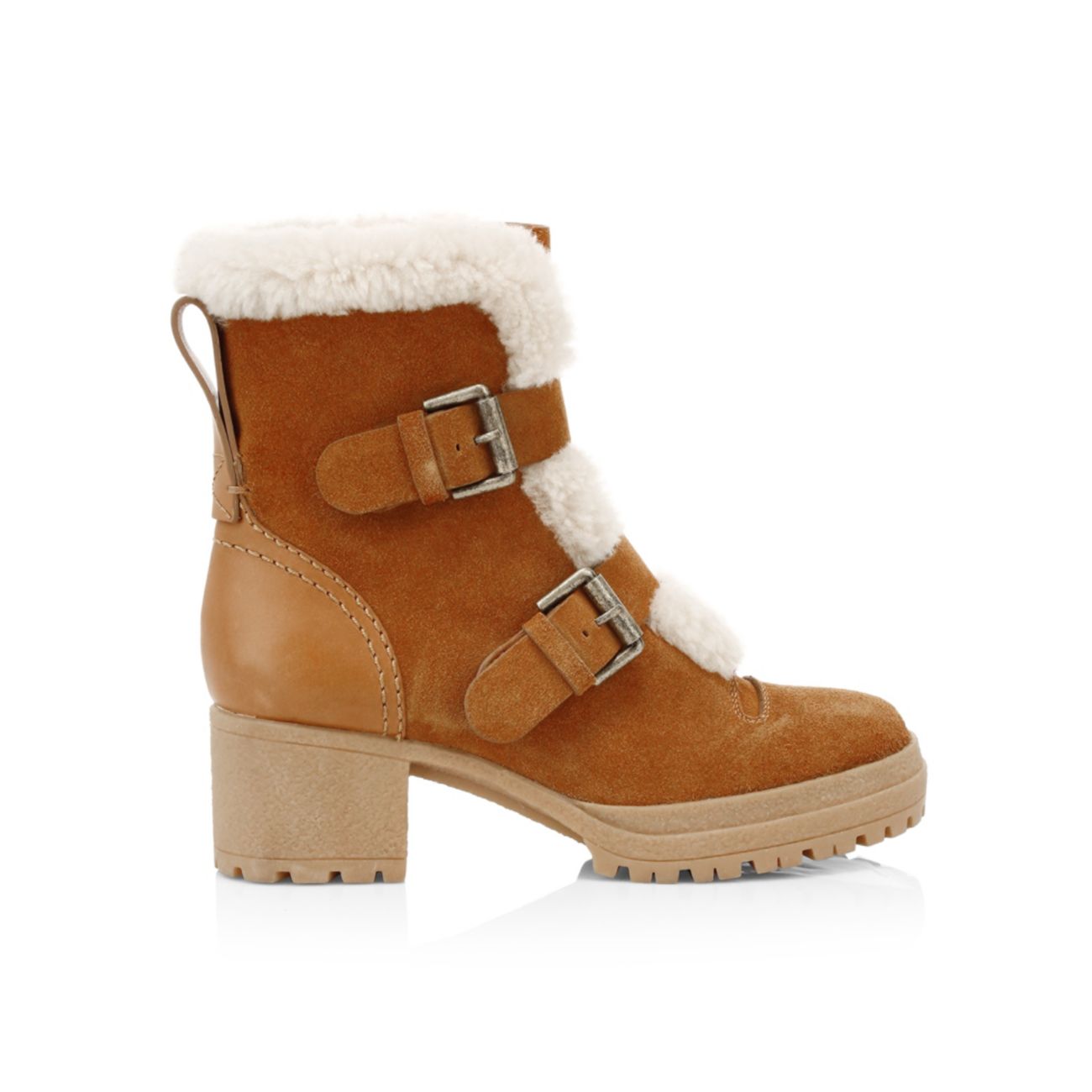 Shearling-Lined Suede Hiking Boots See by Chloe