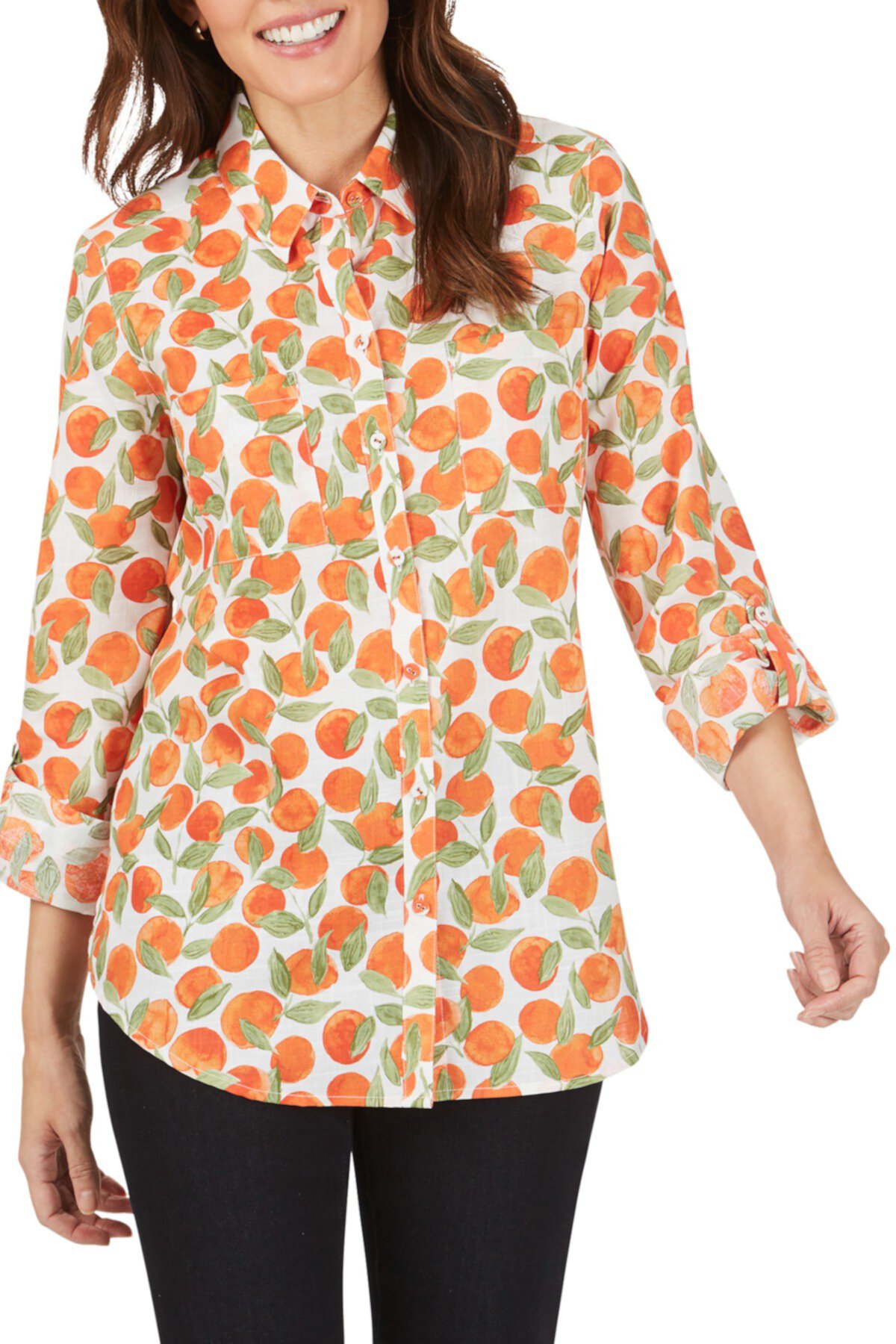 Рубашка с принтом Zoey Non-Iron Tossed Orange (Маленькая) FOXCROFT