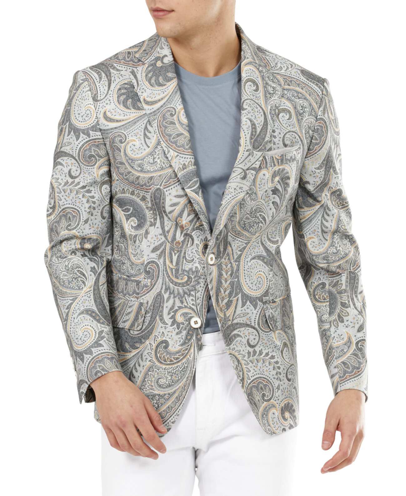 Мужской приталенный серый и коричневый пиджак из хлопка с рисунком пейсли Tallia