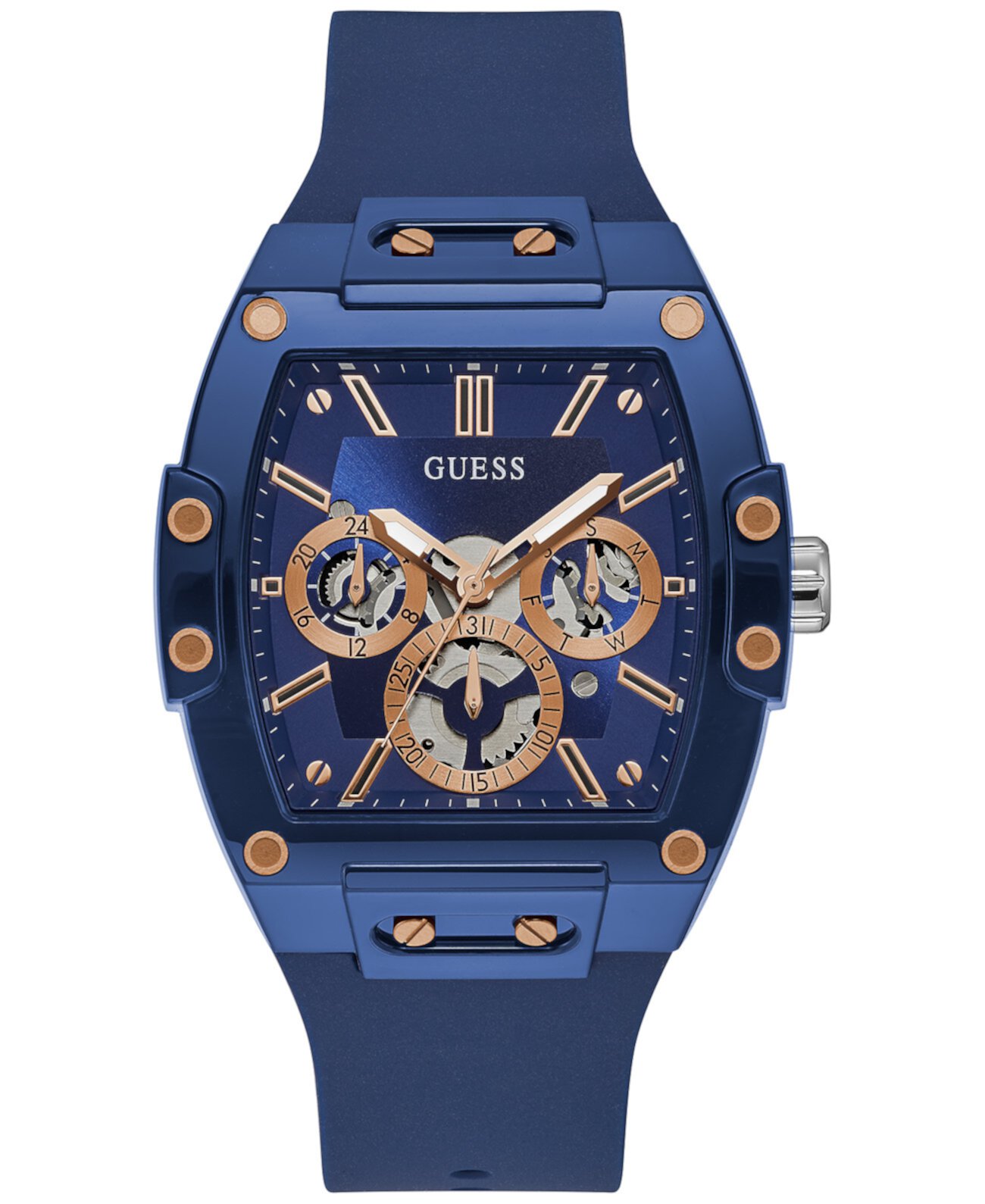 Мужские часы с синим силиконовым ремешком 43 мм GUESS