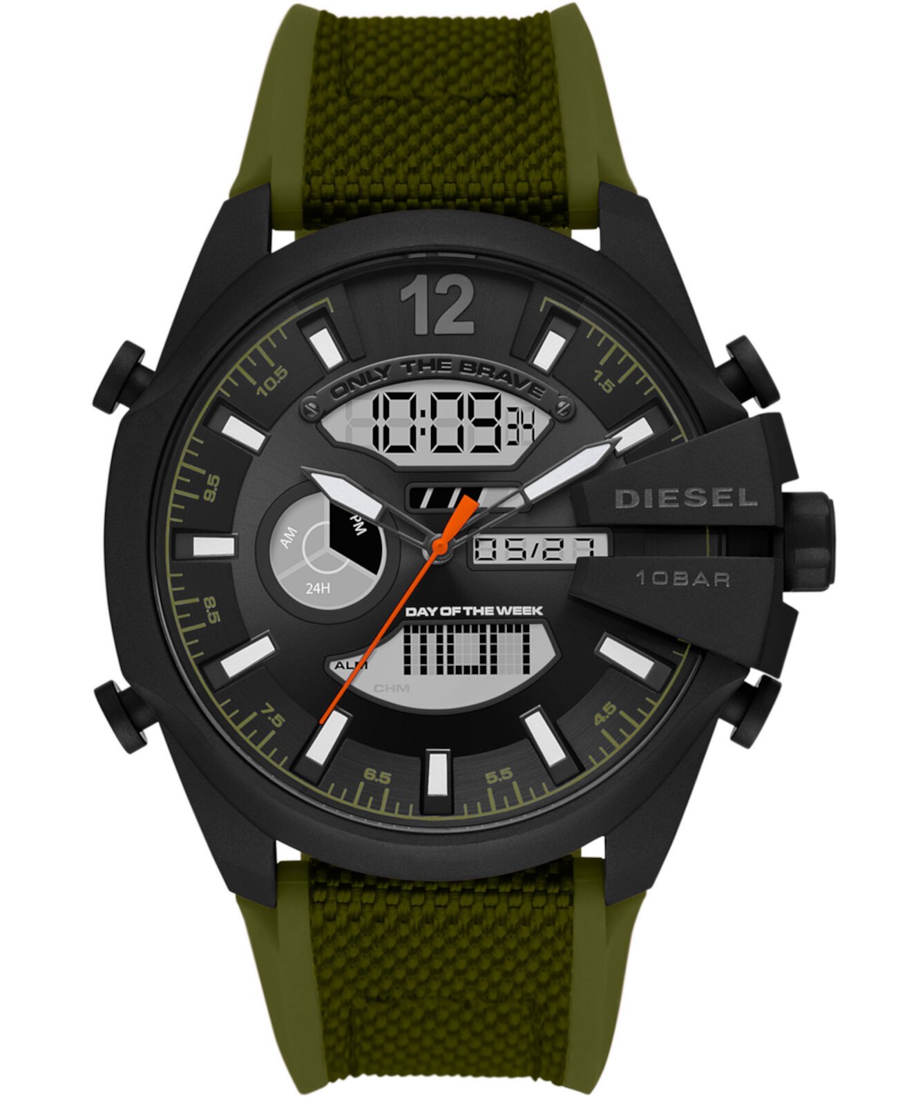 Мужские часы Mega Chief с силиконовым зеленым ремешком 51 мм Diesel