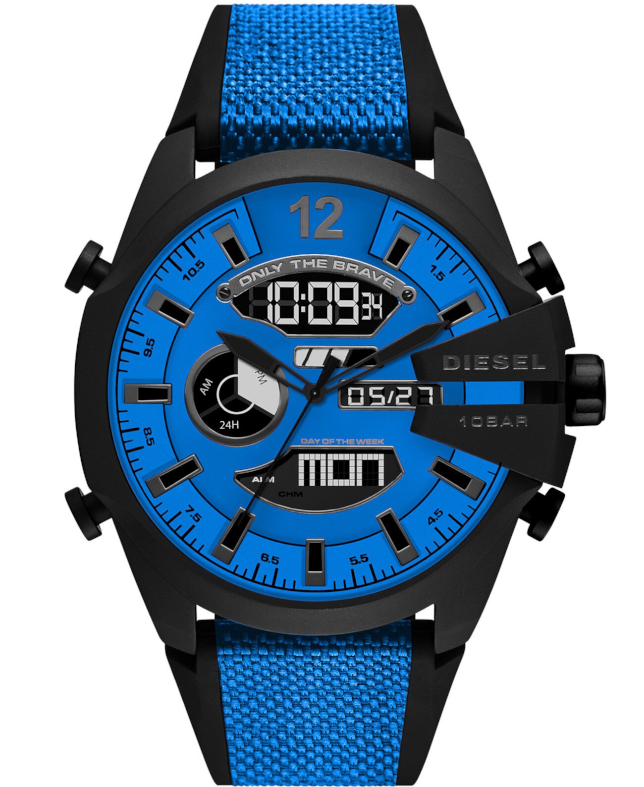 Мужские часы Mega Chief с силиконовым синим ремешком 51 мм Diesel
