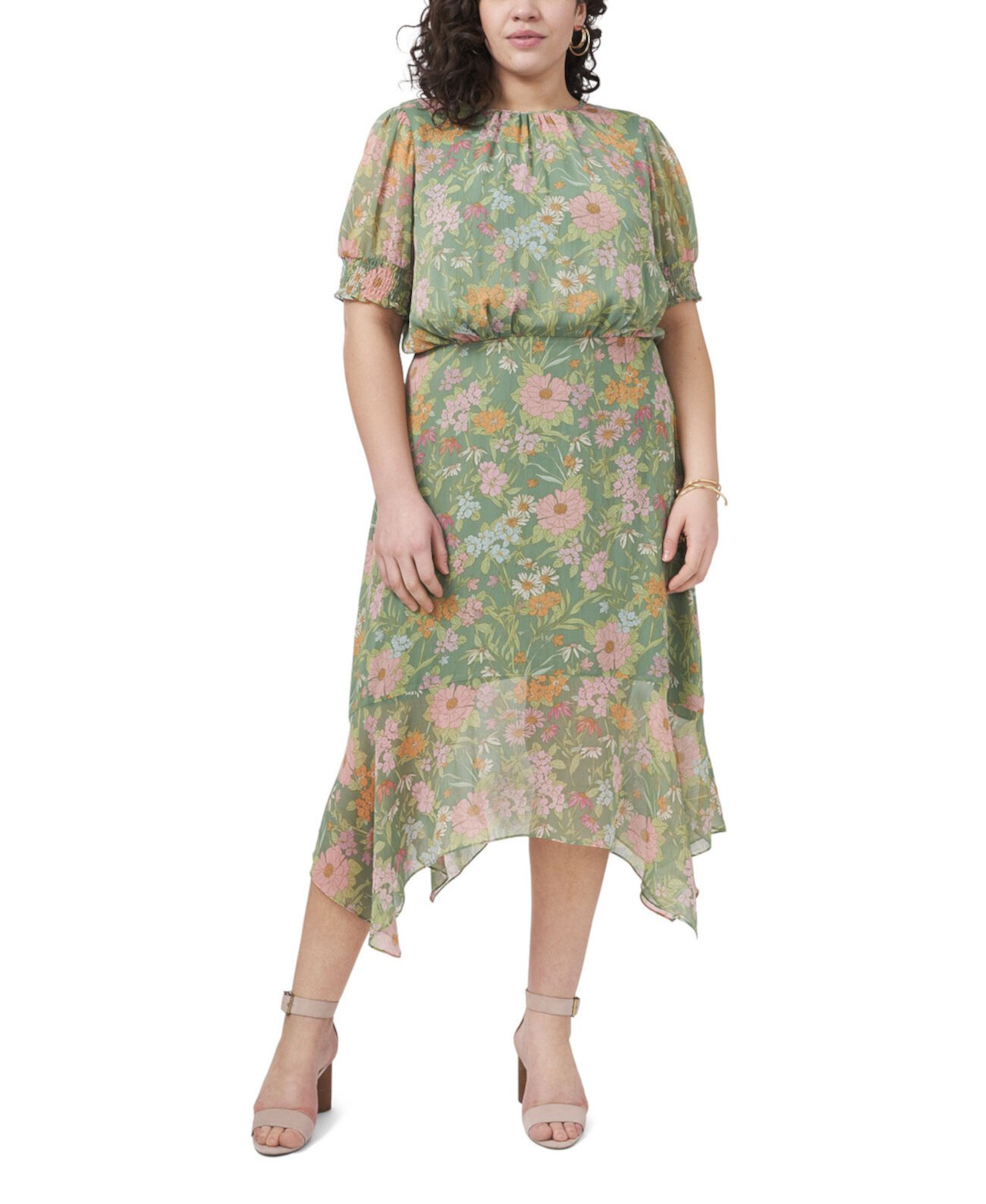 Платье большого размера с пышными рукавами Verona Gardens с асимметричным подолом Vince Camuto