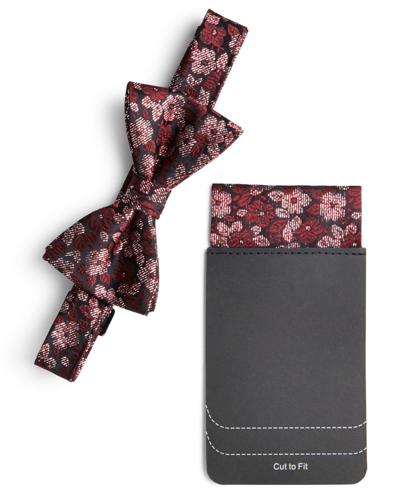 Мужской темно-красный комплект с галстуком-бабочкой и нагрудным платком с металлическим цветочным принтом Tallia