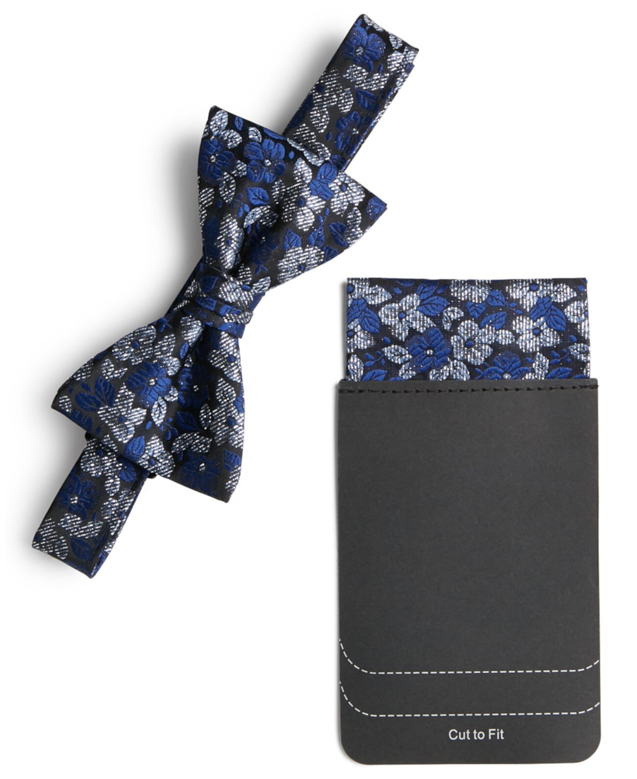 Мужской темно-синий галстук-бабочка и нагрудный платок с металлическим цветочным принтом Tallia