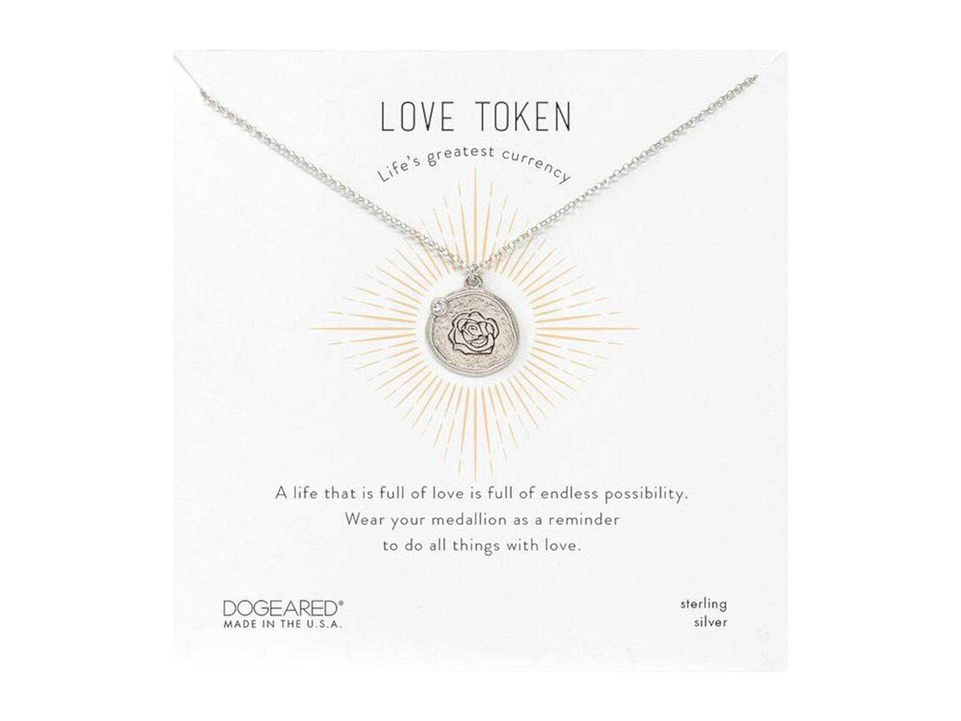 Подвеска-монета с гравировкой Love Token и ожерельем с кристаллами Dogeared