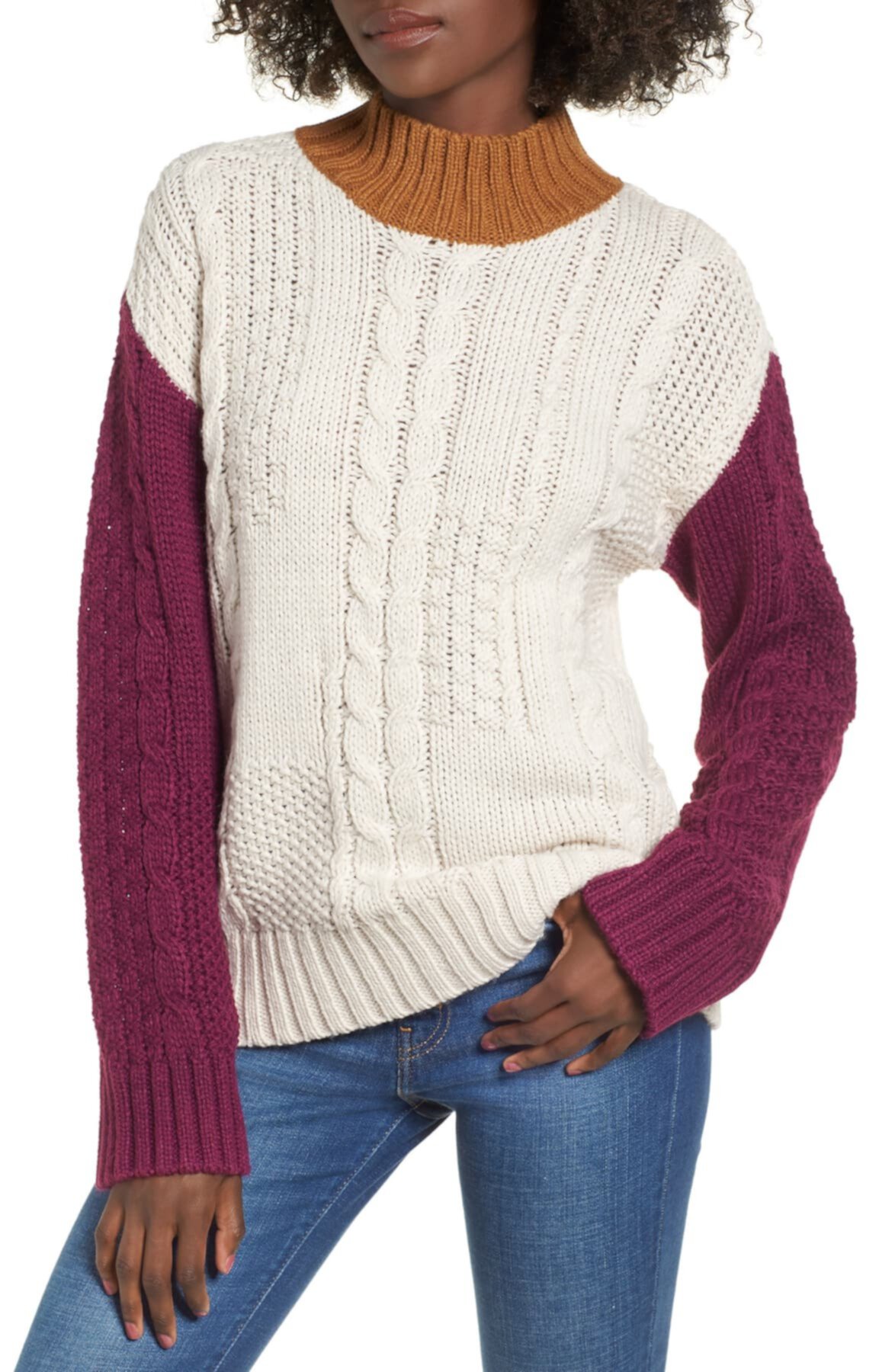 Вязаный пуловер с цветными блоками (стандартные и большие размеры) BP.