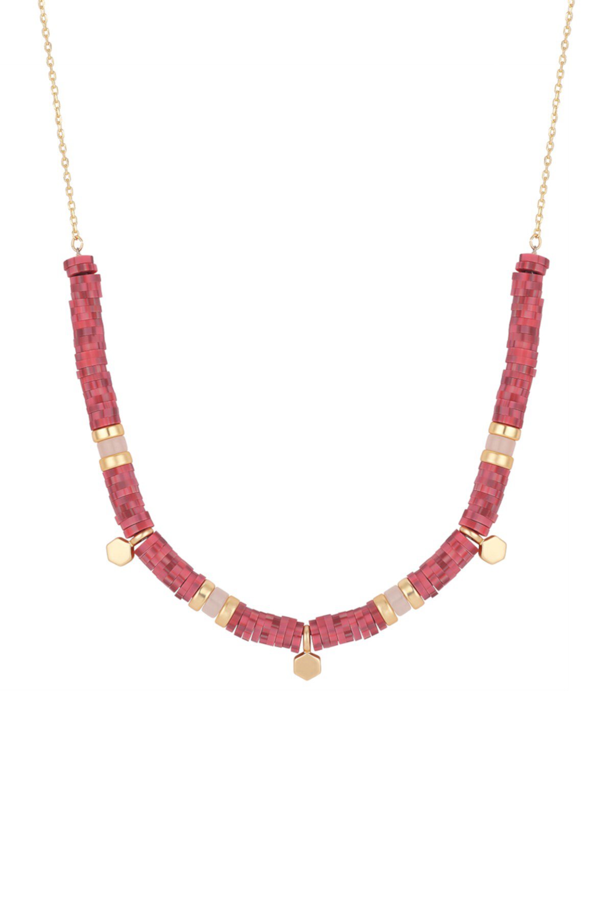 Ожерелье с подвеской в виде шестиугольника и бусины из розового кварца LA Rocks