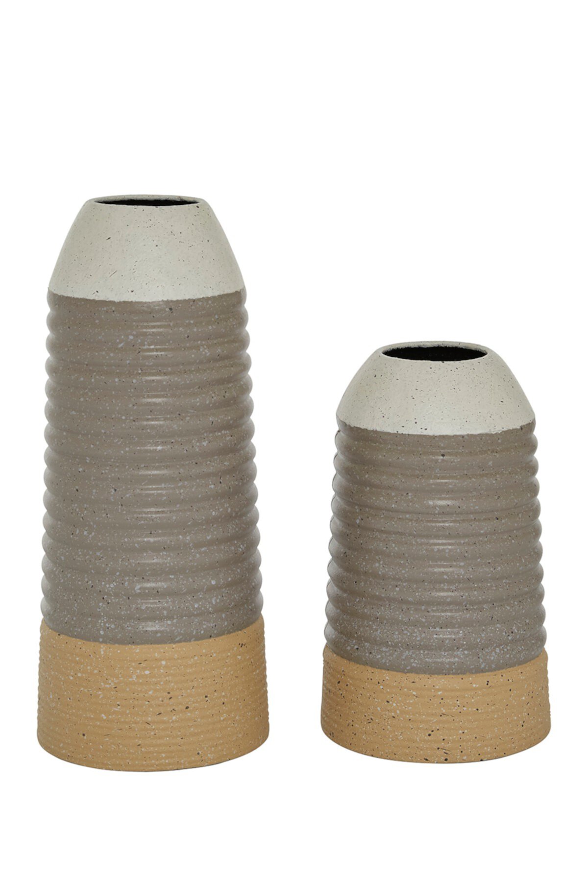Круглые нейтральные разноцветные ребристые металлические вазы - набор из 2 шт. Willow Row