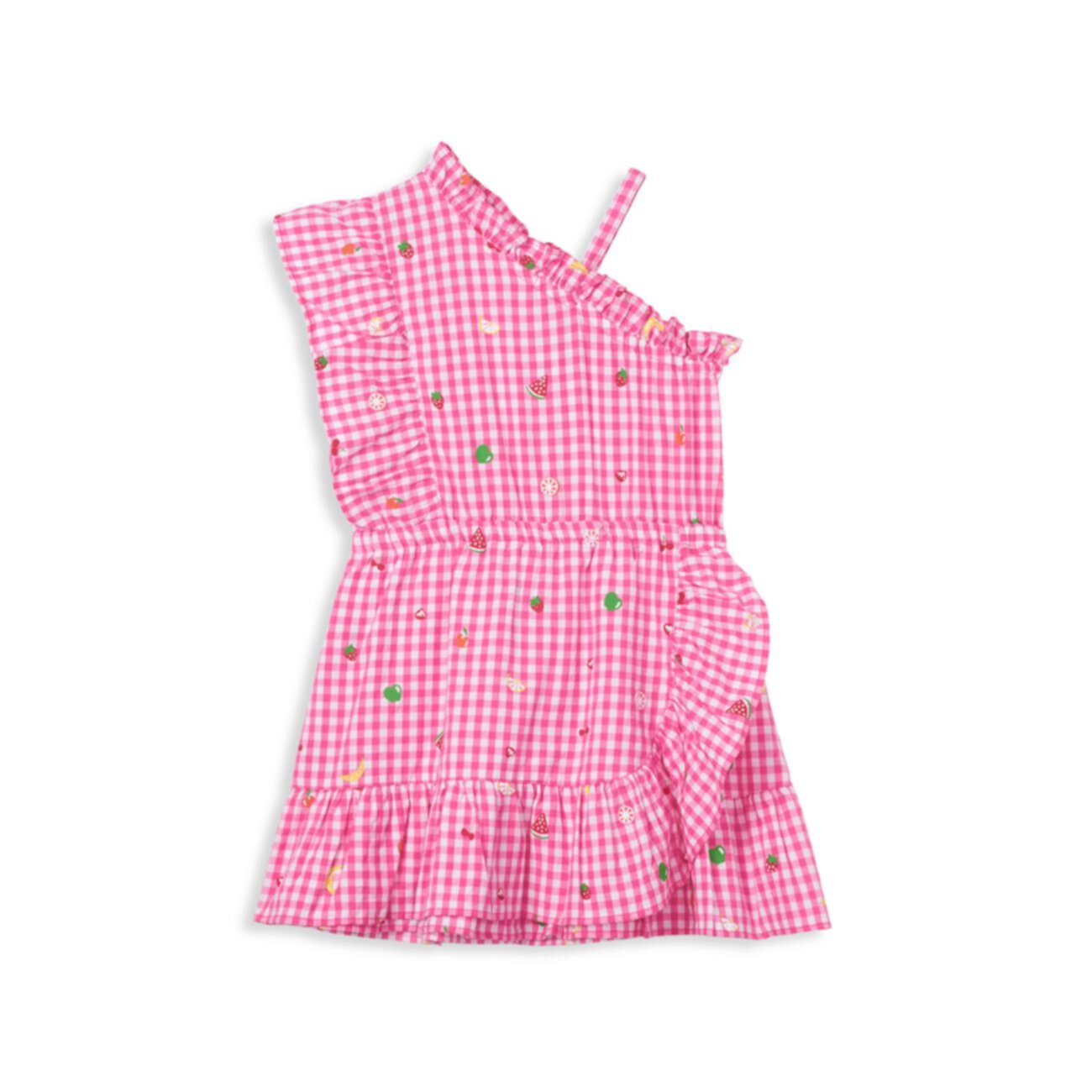 Маленькая девочка & amp; Платье Tutti Fruitti на одно плечо в мелкую клетку для девочек Hatley