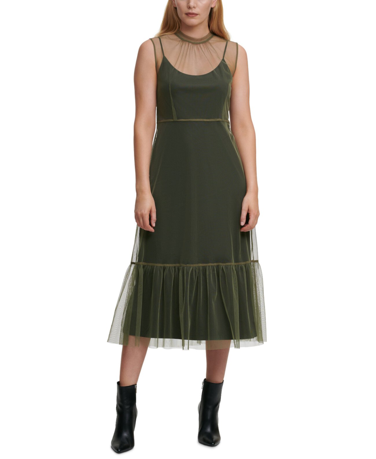 Платье миди с тюлевым покрытием DKNY