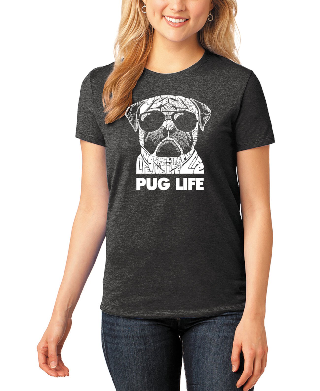 Женская футболка Premium Blend Word Art Pug Life для юниоров LA Pop Art