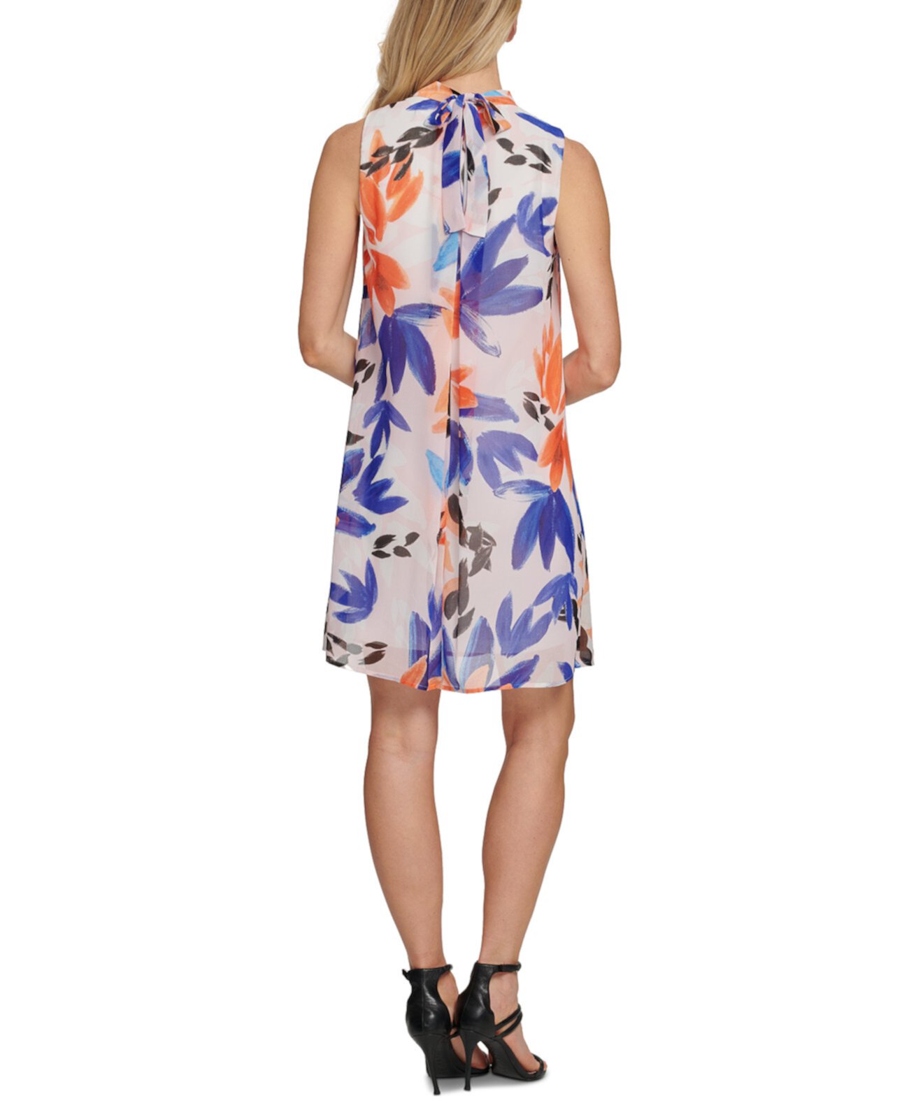 Трапециевидное платье с цветочным принтом и воротником-стойкой DKNY