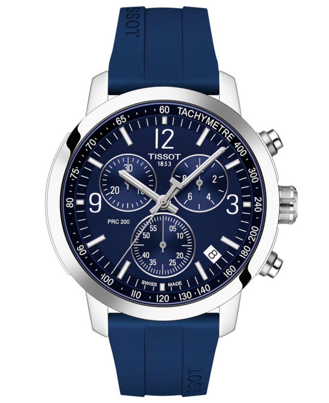 Мужские швейцарские часы с хронографом PRC 200 с синим каучуковым ремешком 43 мм Tissot