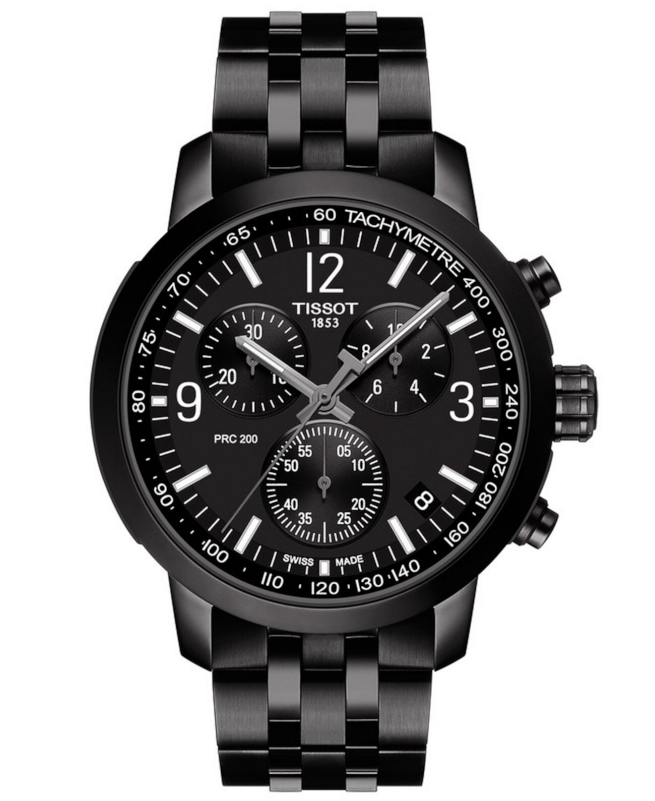 Мужские швейцарские часы PRC 200 с браслетом из нержавеющей стали черного тона с хронографом 43 мм Tissot