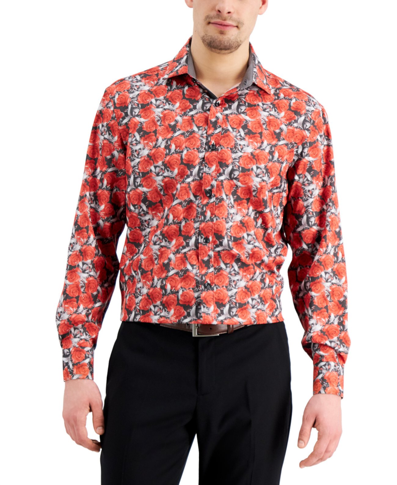 Мужская приталенная классическая рубашка из эластичного материала без железа с цветочным принтом в горошек и плиссированной маской для лица Tallia
