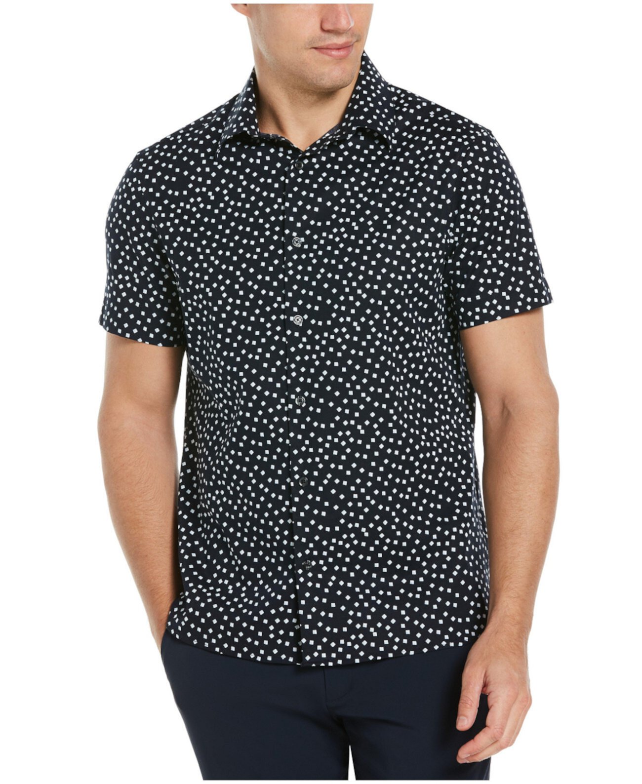 Мужская рубашка на пуговицах с коротким рукавом и принтом стрейч Micro Blocks Perry Ellis