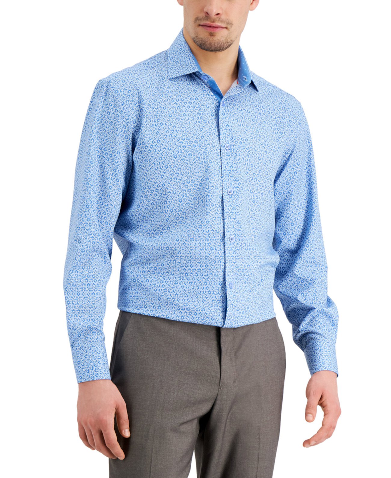 Мужская приталенная классическая рубашка из эластичного эластичного материала с цветочным принтом и плиссированной маской для лица Tallia