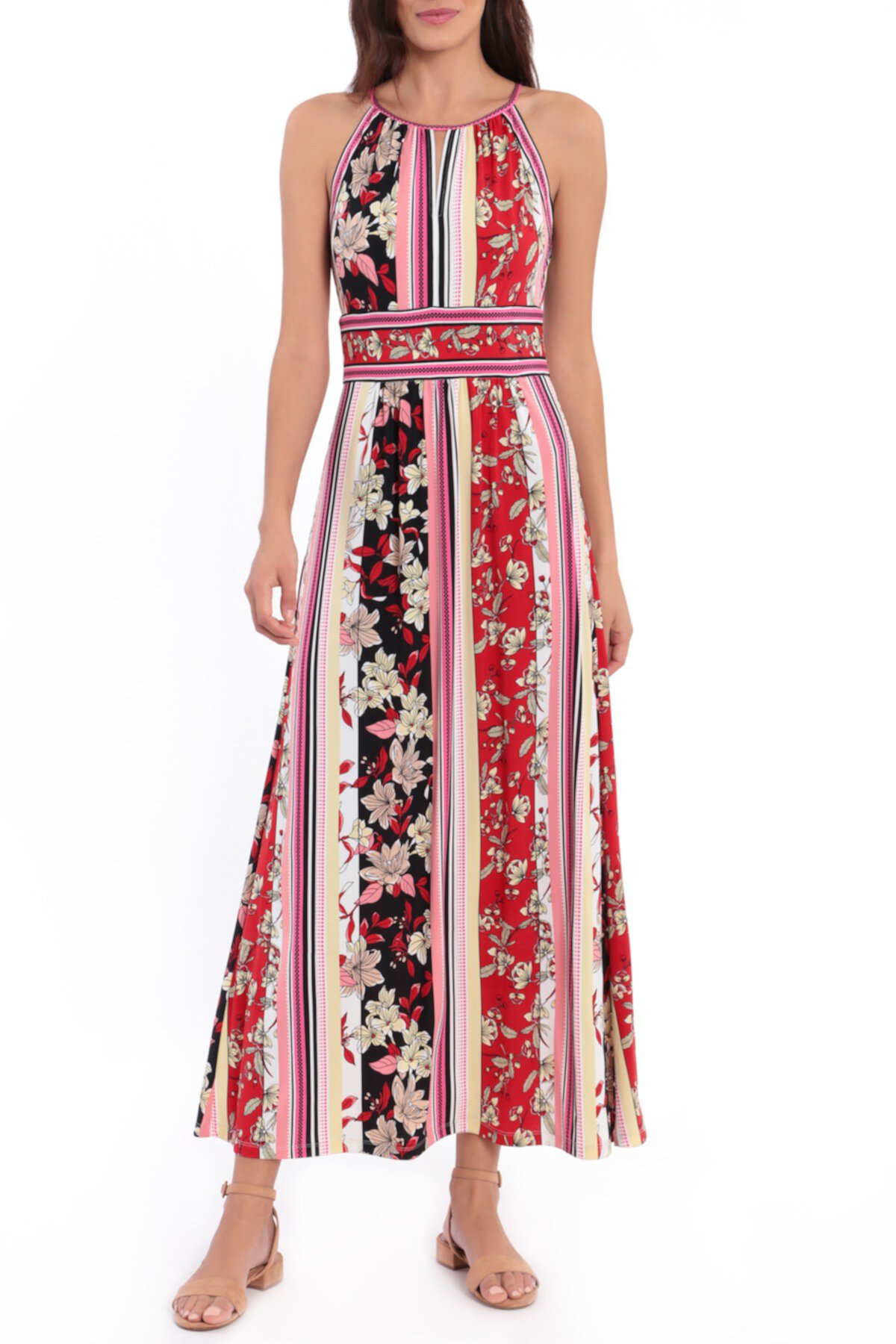 Макси-платье с цветочной полоской на шее London Times