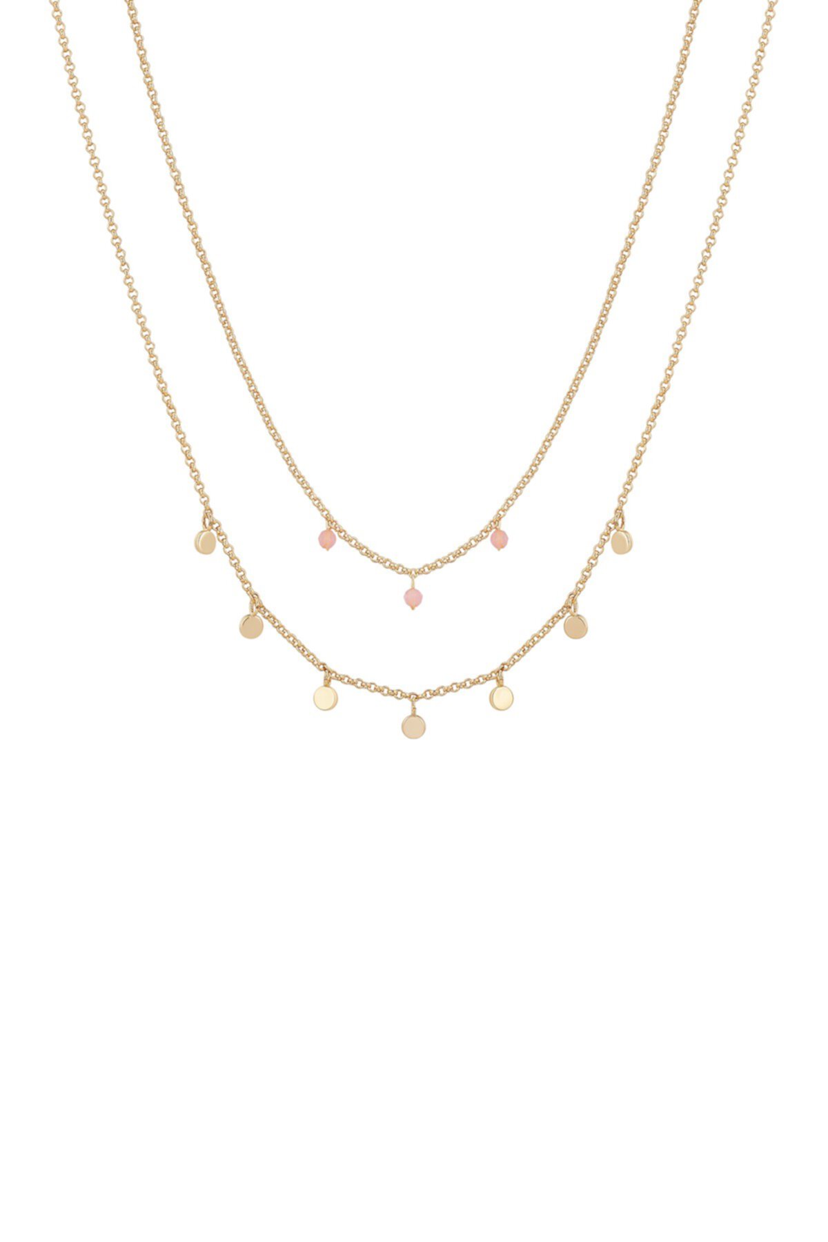 Комплект двойного ожерелья с подвеской из розового кварца и бусин с кругом LA Rocks