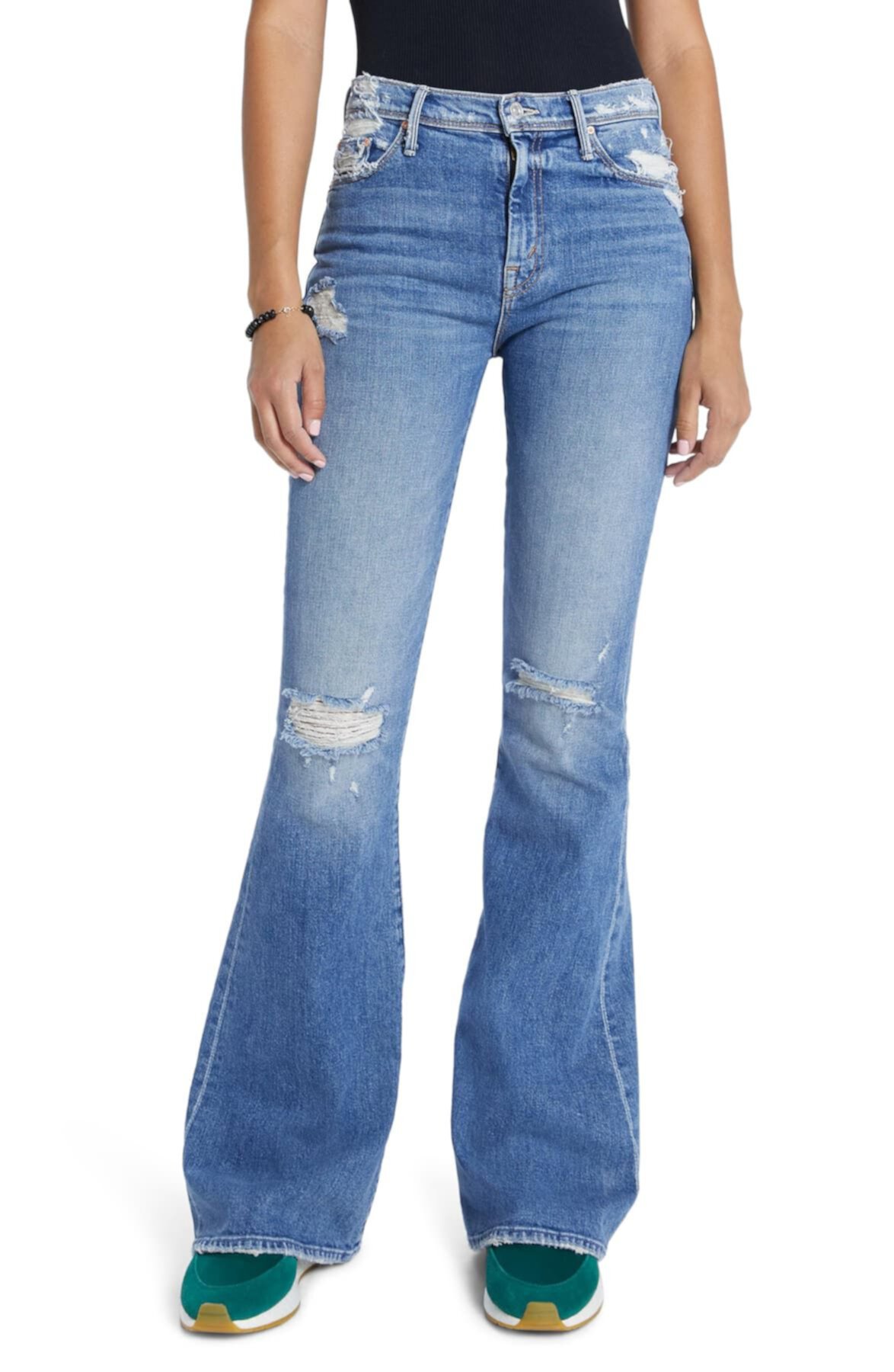 Рваные расклешенные джинсы с завышенной талией Super Cruiser MOTHER