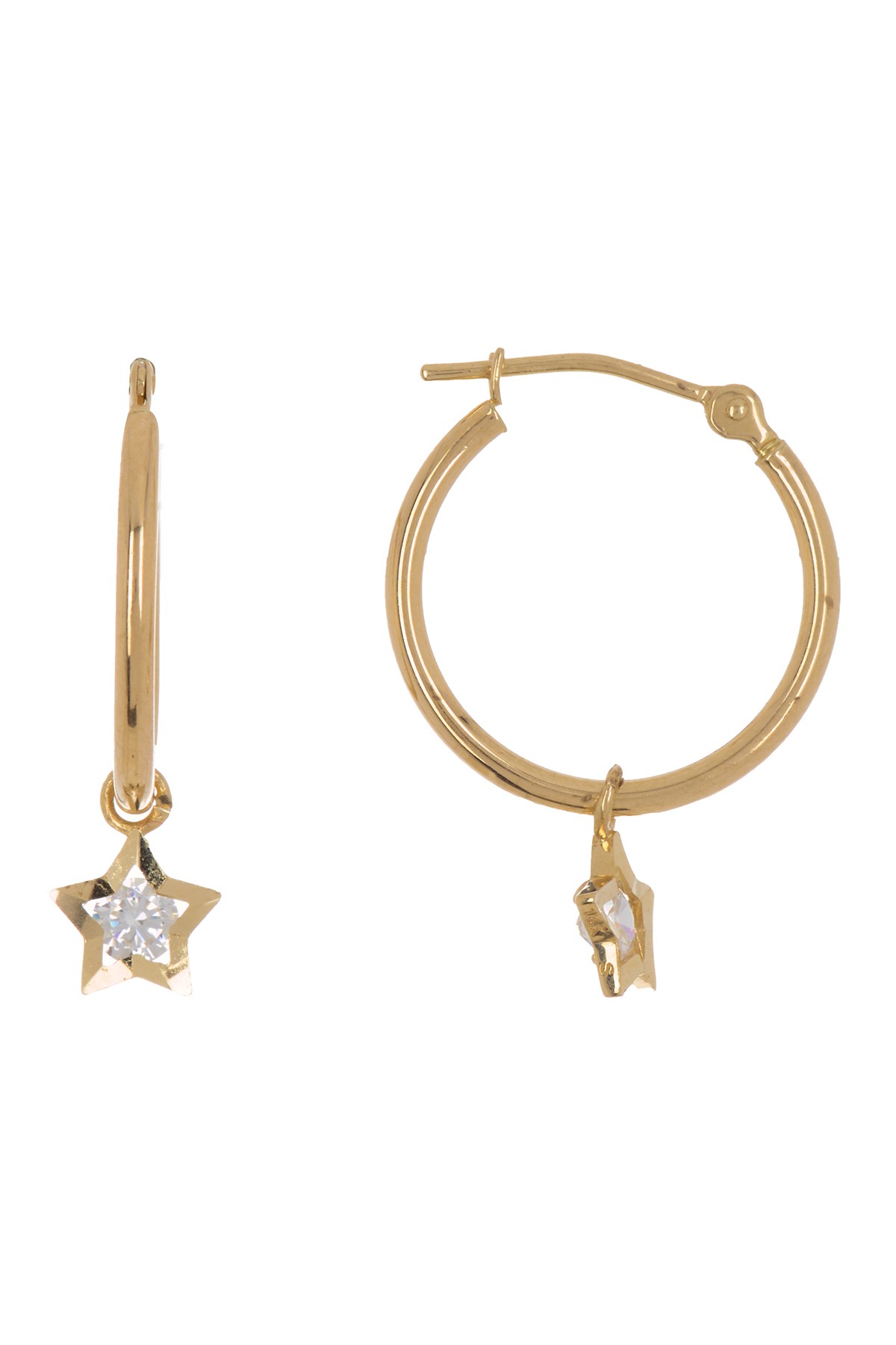 Серьги-кольца в форме звезды из 14-каратного желтого золота с CZ-звездой Candela