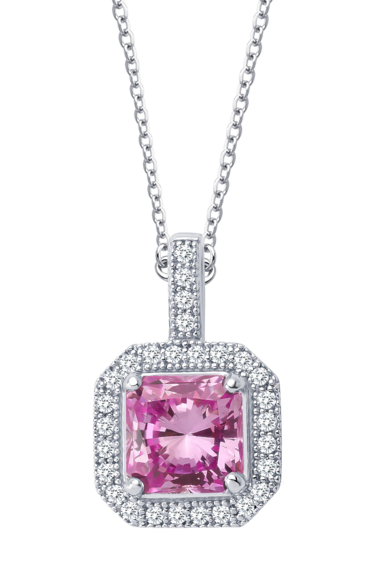 Ожерелье с подвеской из стерлингового серебра с платиновым покрытием и имитацией бриллианта и выращенного в лаборатории розового рубина огранки принцессы LaFonn