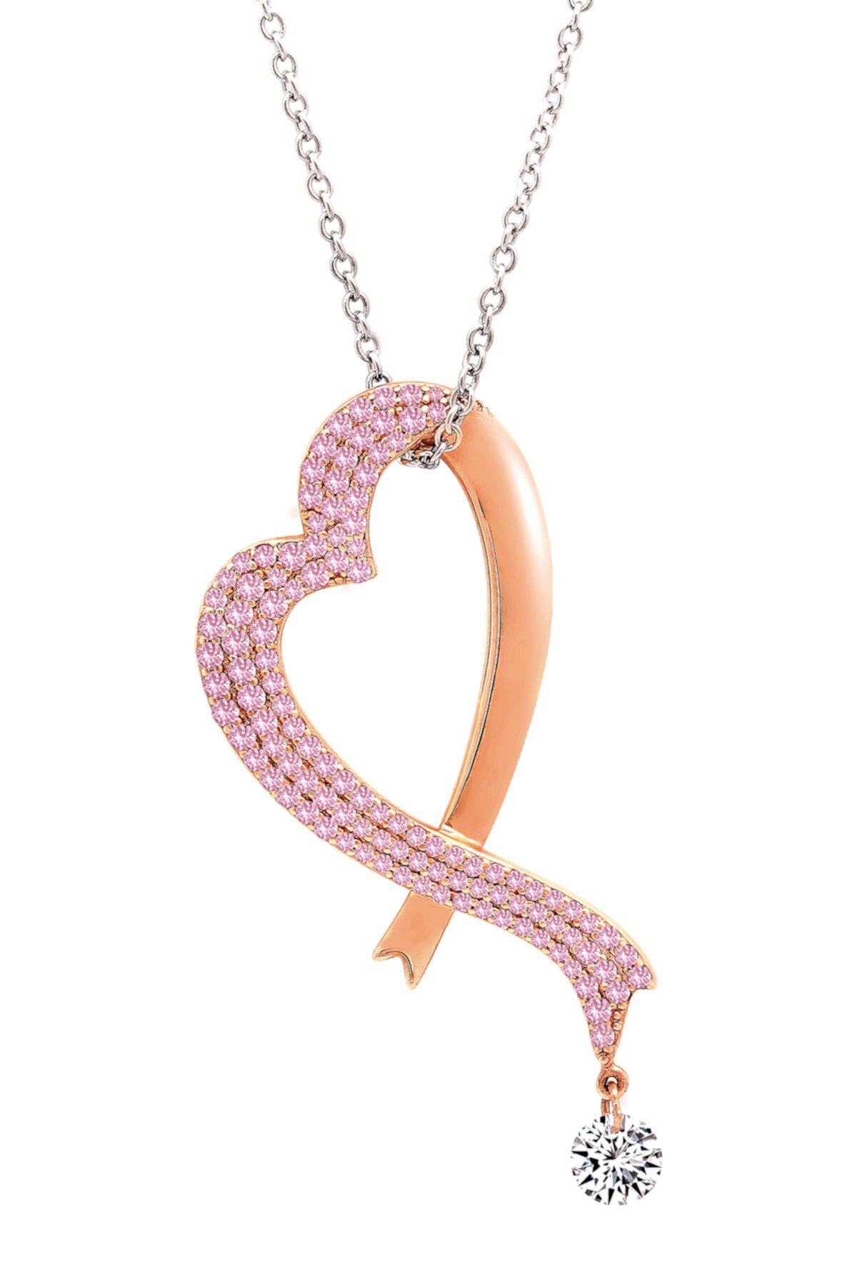 Ожерелье из стерлингового серебра с платиной и покрытием из розового золота 18 карат с паве и розовой лентой в форме сердца LaFonn