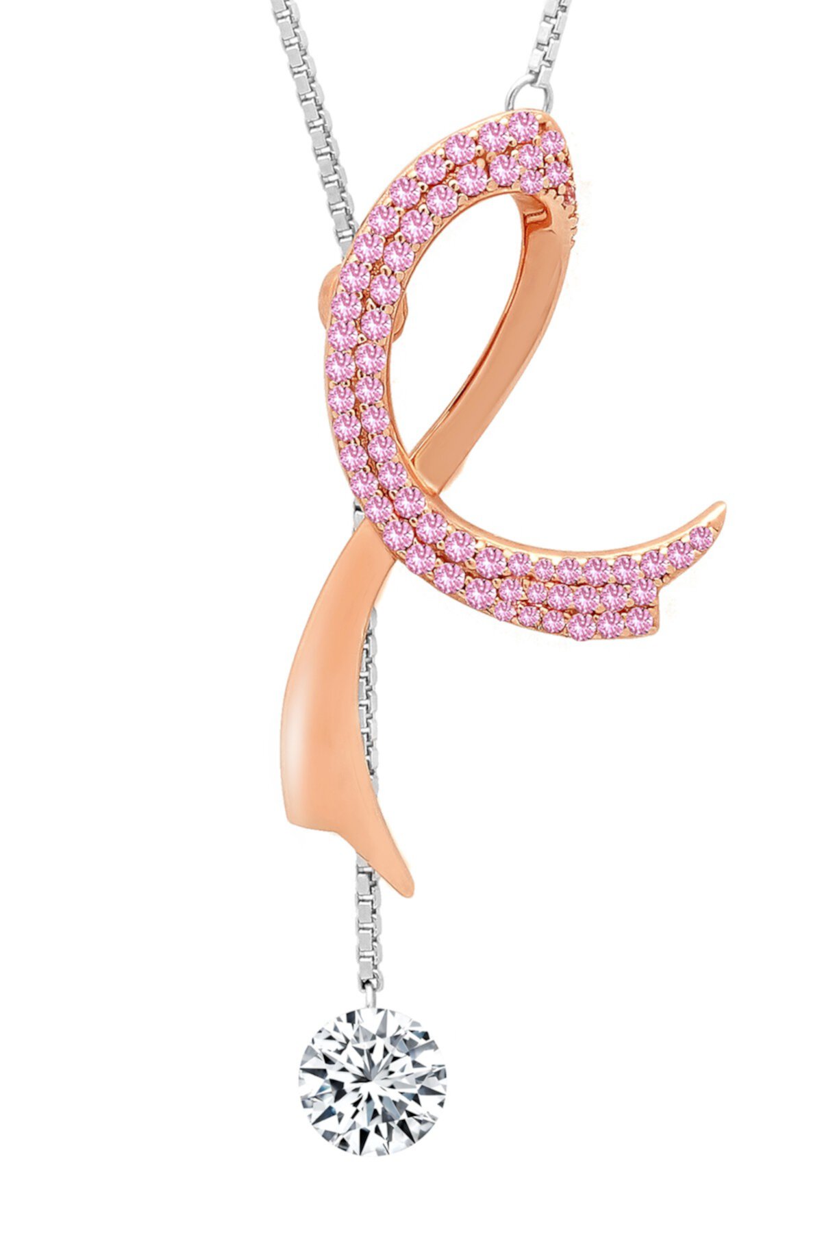 Ожерелье из стерлингового серебра с покрытием из платины и розового золота с имитацией бриллианта и розовой лентой LaFonn