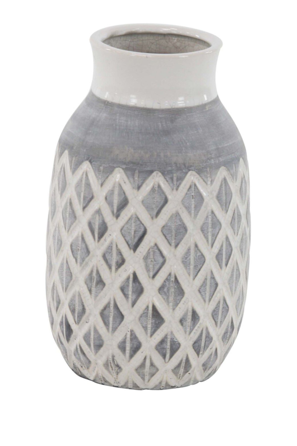 Серая / белая керамическая ваза 13 "x7" Willow Row