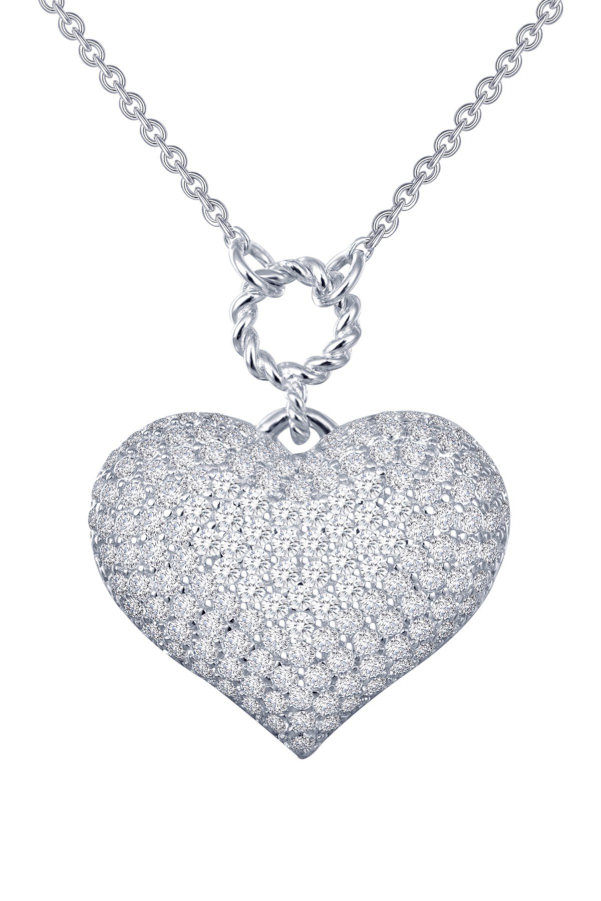Platinum Plated Sterling Silver Micro Pave Puffy Heart Pendant Necklace LaFonn