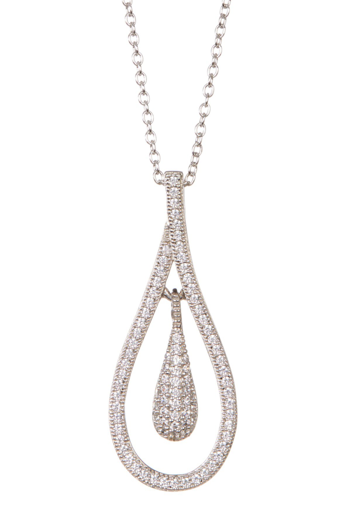 Platinum Plated Sterling Silver Simulated Diamond Teardrop Pendant Necklace LaFonn