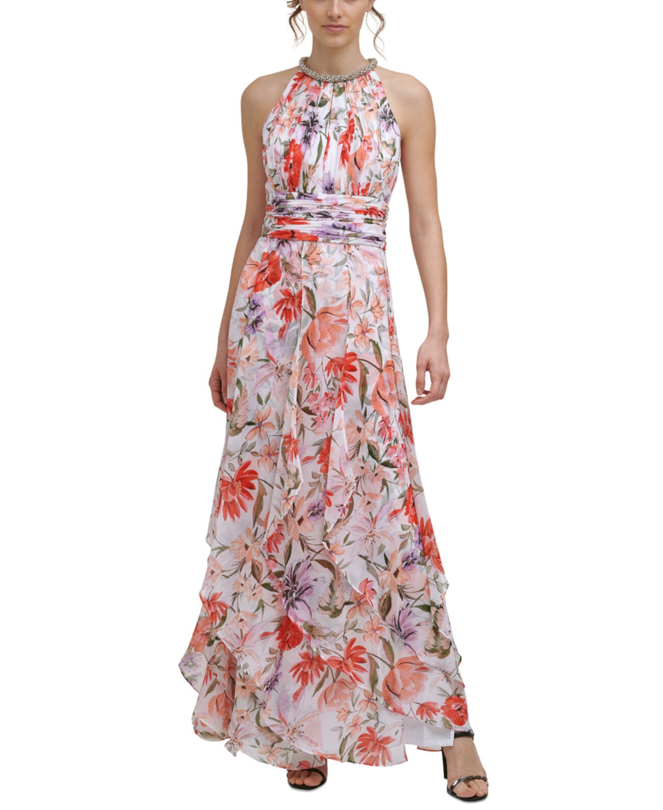 Многоярусное платье на бретельках с украшением Calvin Klein