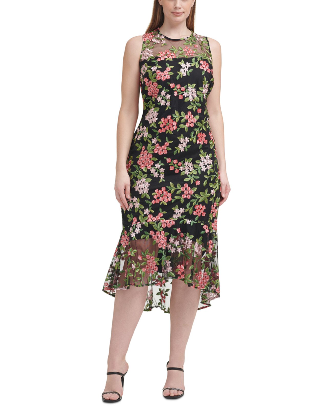 Платье миди большого размера с цветочной вышивкой Calvin Klein