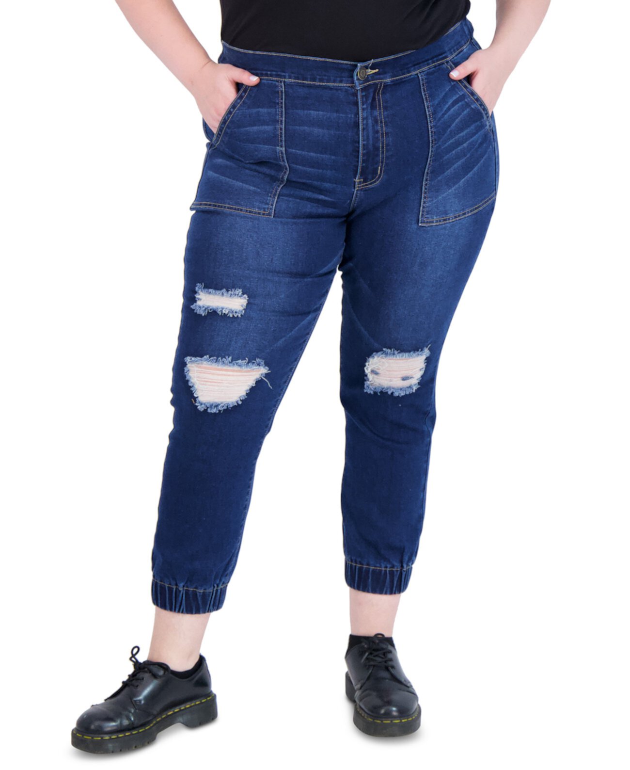 Модные джинсы-джоггеры больших размеров с высокой посадкой и потертостями Gogo Jeans