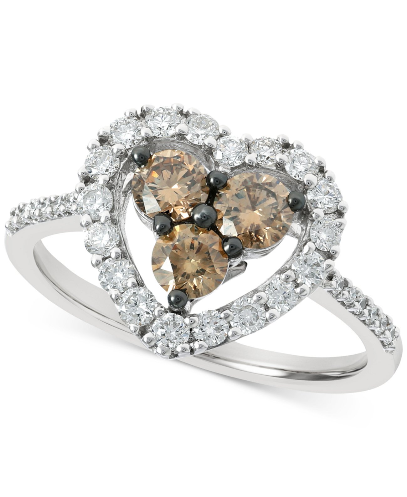 Массивное кольцо в форме сердца с шоколадным бриллиантом (1/2 карата) и телесным бриллиантом (3/8 карата) из белого золота 585 пробы Le Vian