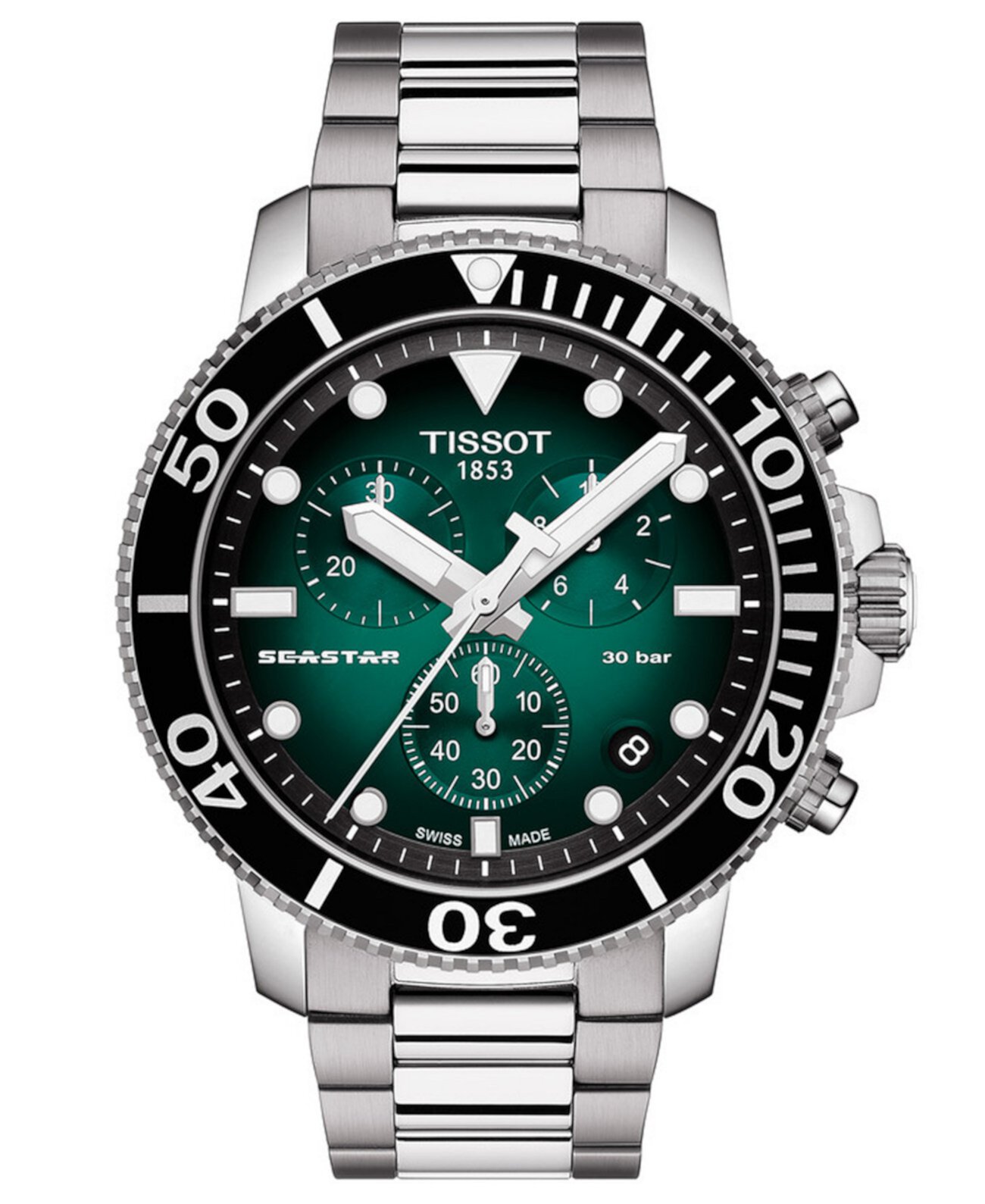 Мужские швейцарские часы Seastar 1000 с браслетом из нержавеющей стали с хронографом 46 мм Tissot