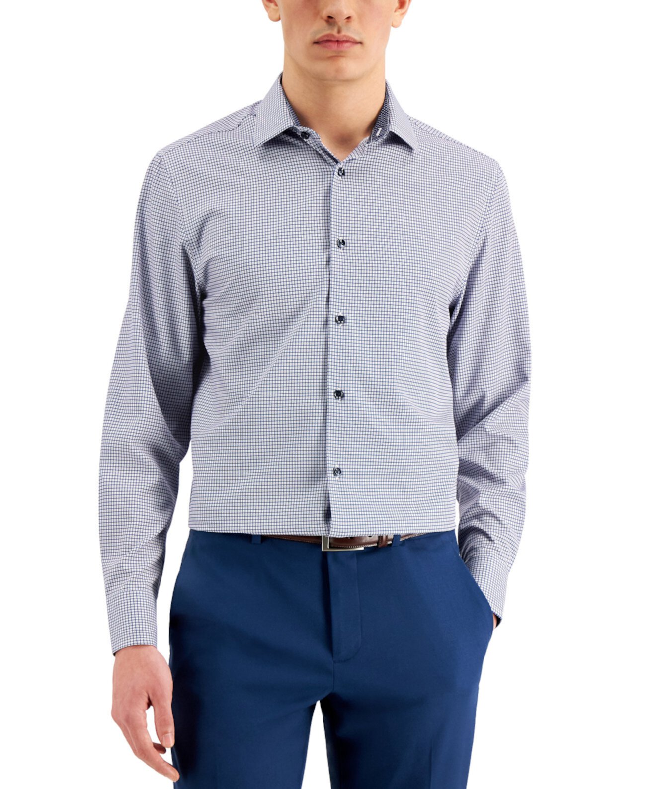 Мужская приталенная классическая рубашка из эластичного эластичного материала с геометрическим рисунком и плиссированной накладкой для лица Con.Struct, созданная для Macy's CONSTRUCT