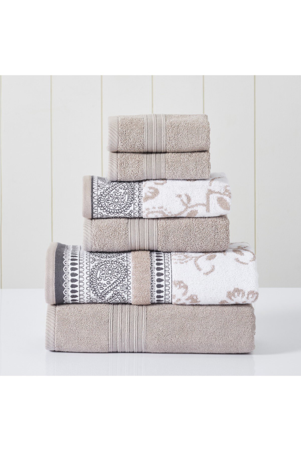 Набор из 6 предметов из окрашенного в пряжу жаккарда / сплошных полотенец - Ophelia Fawn Modern Threads